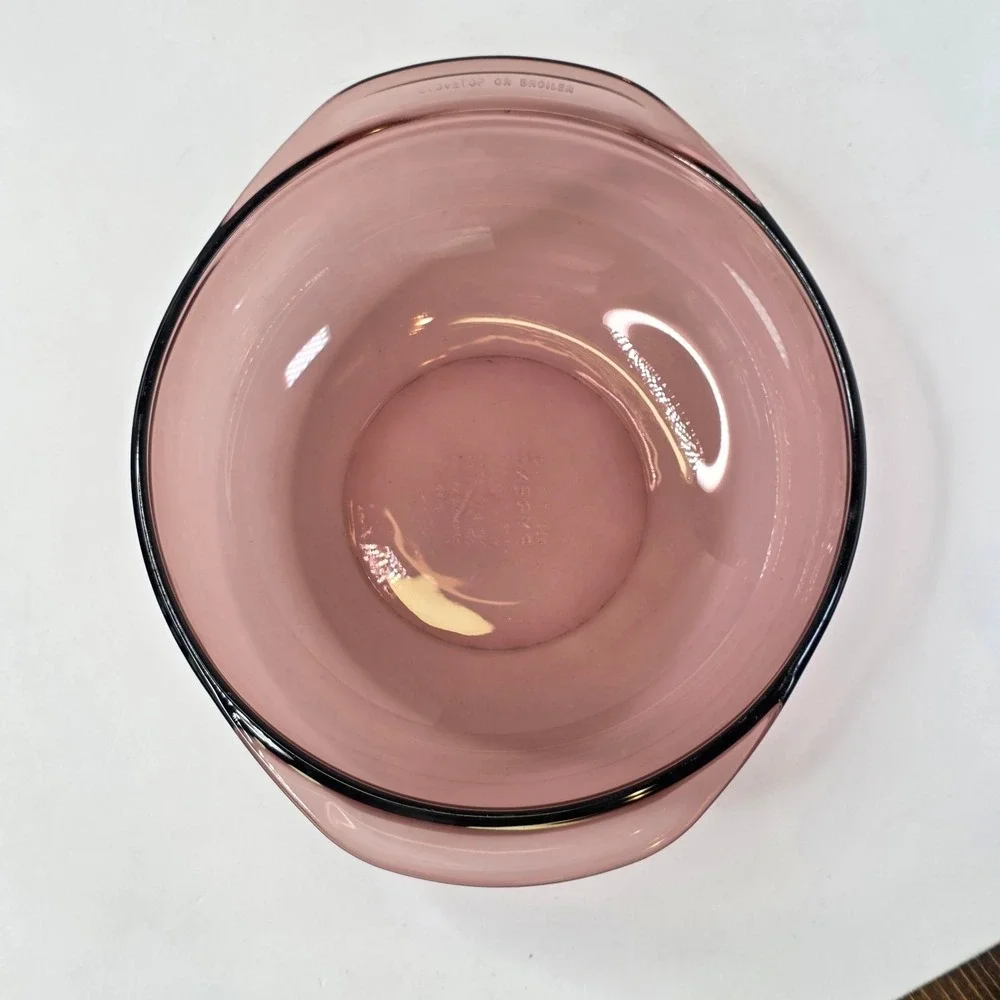 Pyrex Visions Cranberry Glass Casserole Dish with Lid Round Baker V-2.5-B